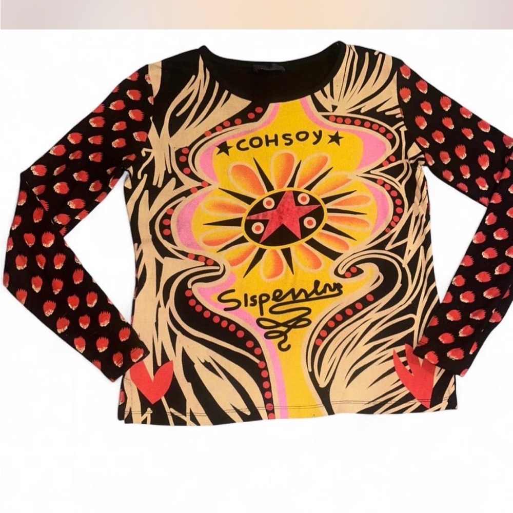 Custo Barcelona Vibrant Long Sleeve Top - Black, Pink, Yellow